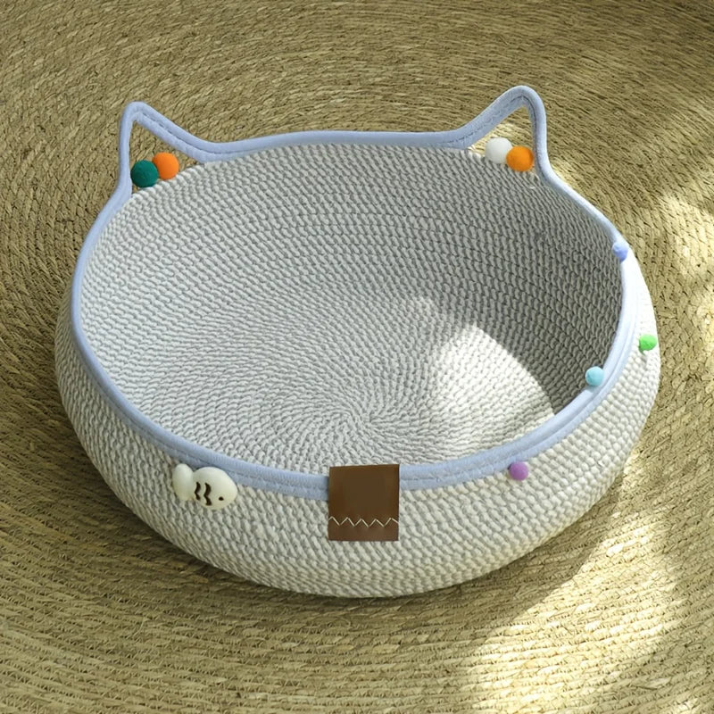 Round Woven Rattan Cat Bed