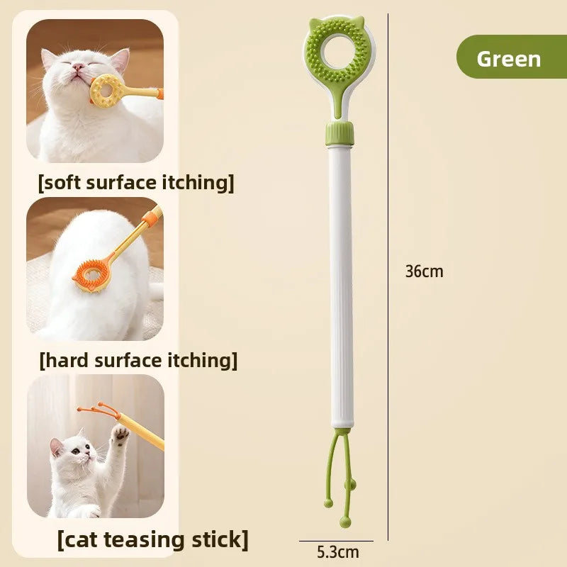Retractable Pet Scratch Stick 2-in-1 Cat Massager Teaser Wand with Double-Sided Massage Head Durable Interactive for Cats Dogs