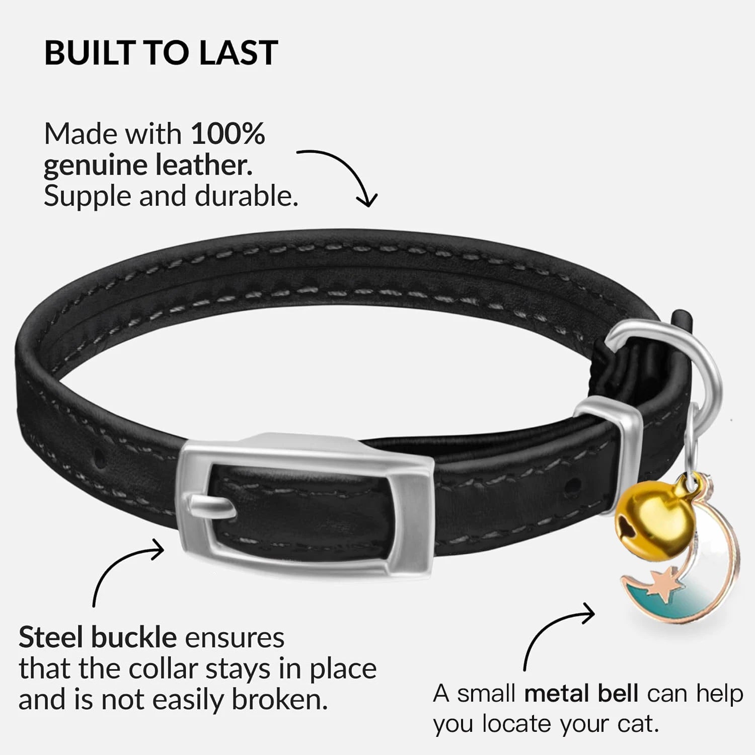 Leather Cat Collar with Bell & AirTag Holder