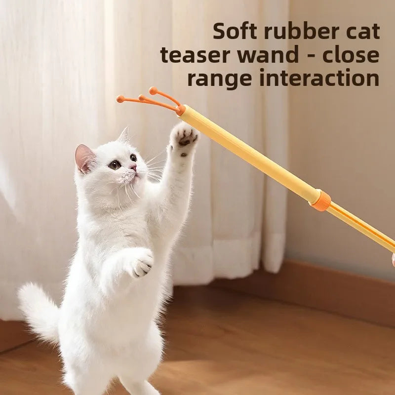 Retractable Pet Scratch Stick 2-in-1 Cat Massager Teaser Wand with Double-Sided Massage Head Durable Interactive for Cats Dogs