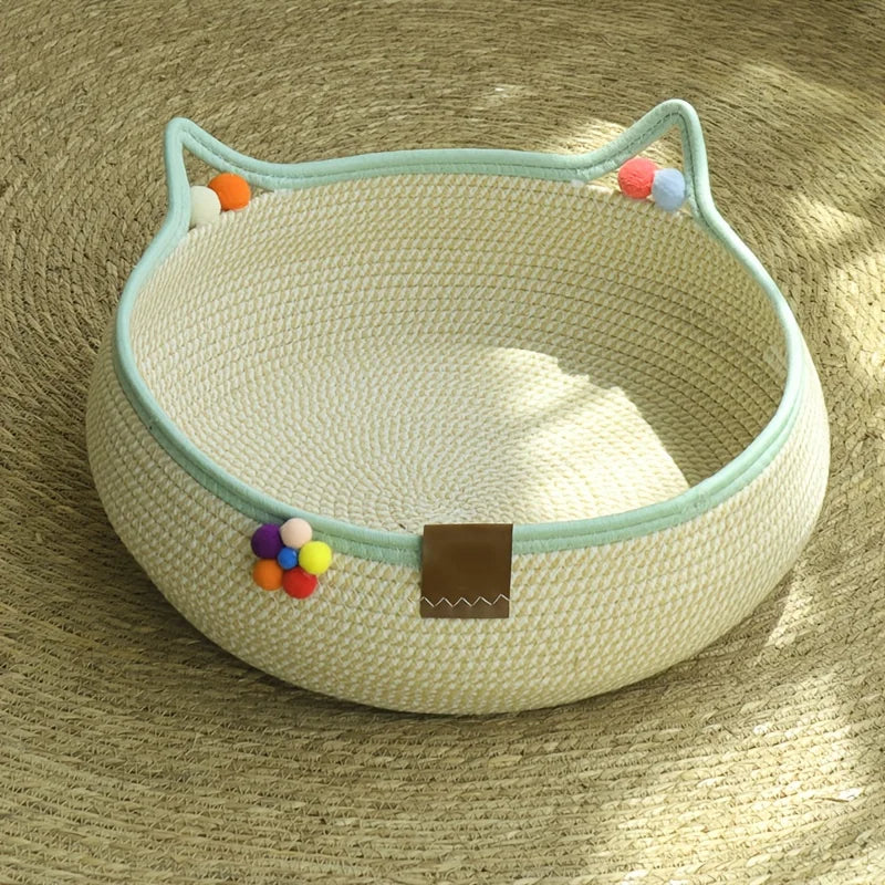 Round Woven Rattan Cat Bed