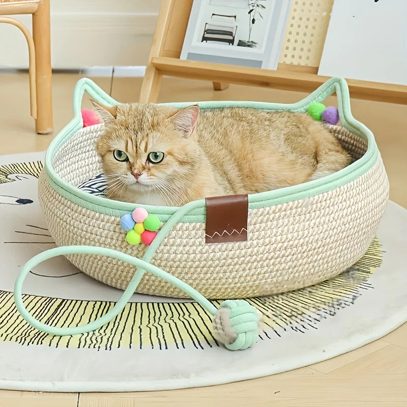 Round Woven Rattan Cat Bed