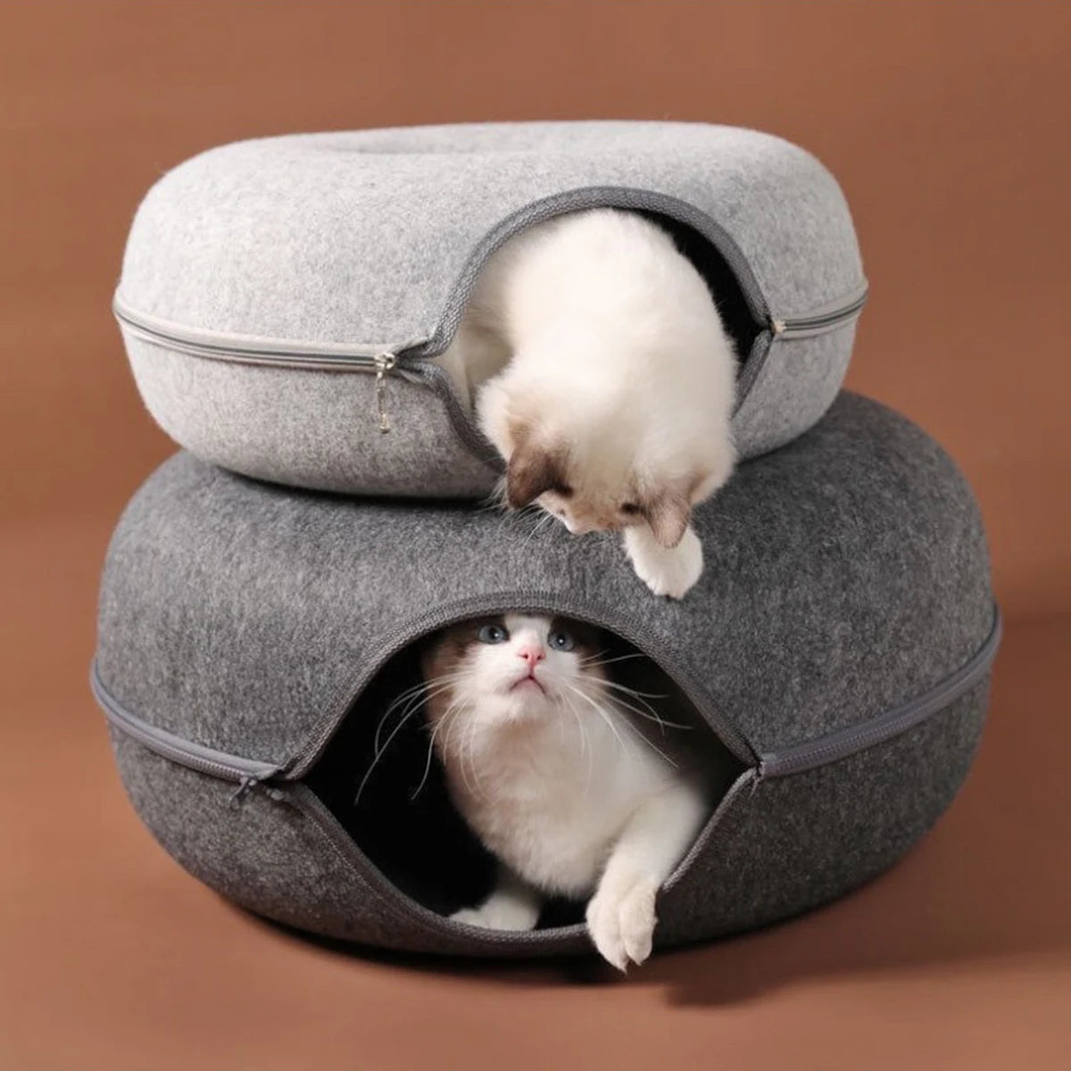 Felt Donut Cat Bed with Tunnel