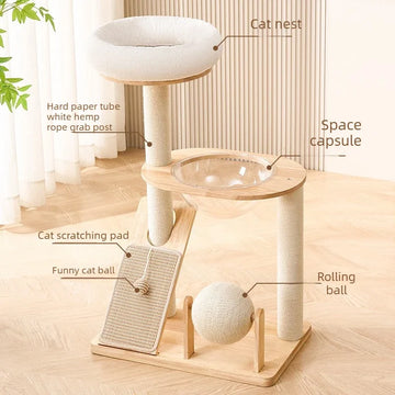 Compact Solid Wood Cat Tower