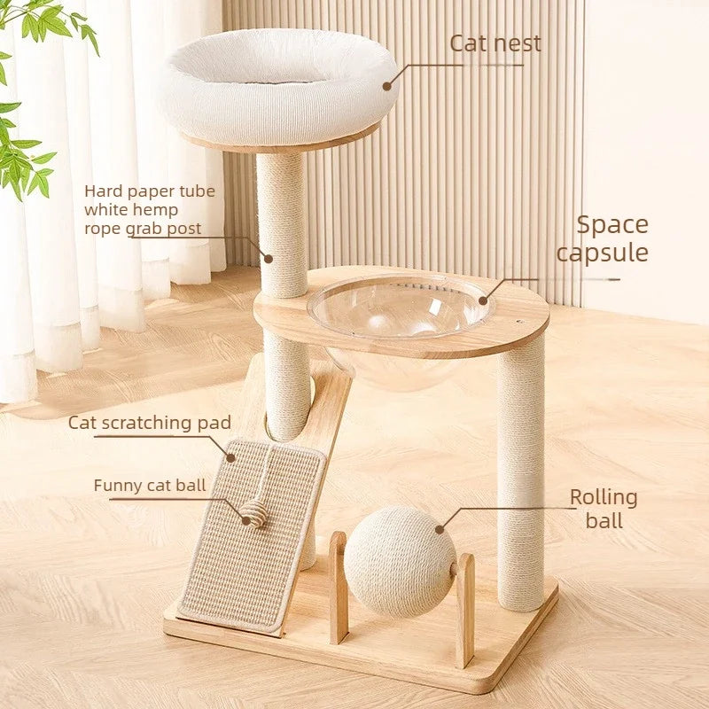 Compact Solid Wood Cat Tower