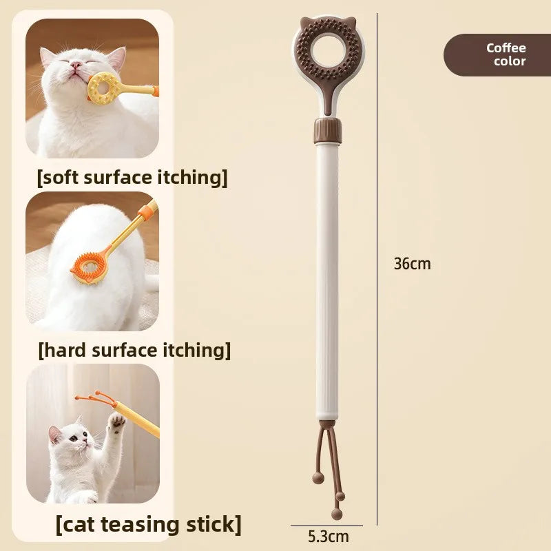 Retractable Pet Scratch Stick 2-in-1 Cat Massager Teaser Wand with Double-Sided Massage Head Durable Interactive for Cats Dogs