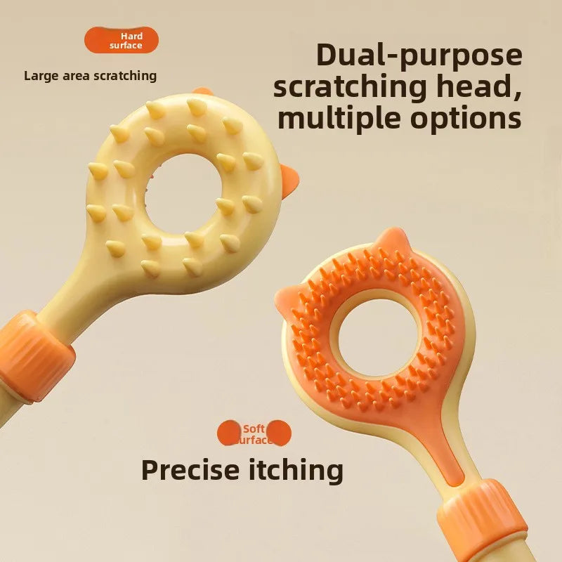 Retractable Pet Scratch Stick 2-in-1 Cat Massager Teaser Wand with Double-Sided Massage Head Durable Interactive for Cats Dogs