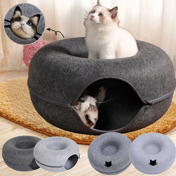 Felt Donut Cat Bed with Tunnel