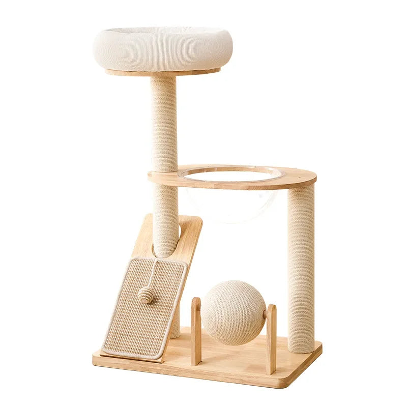 Compact Solid Wood Cat Tower