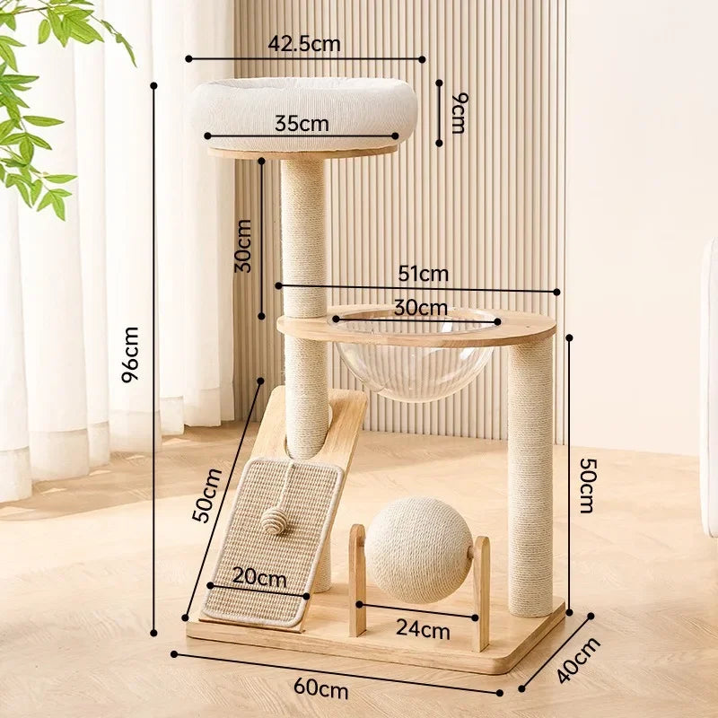 Compact Solid Wood Cat Tower