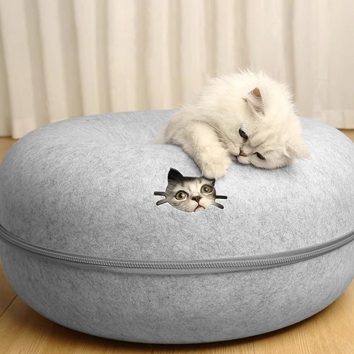 Felt Donut Cat Bed with Tunnel